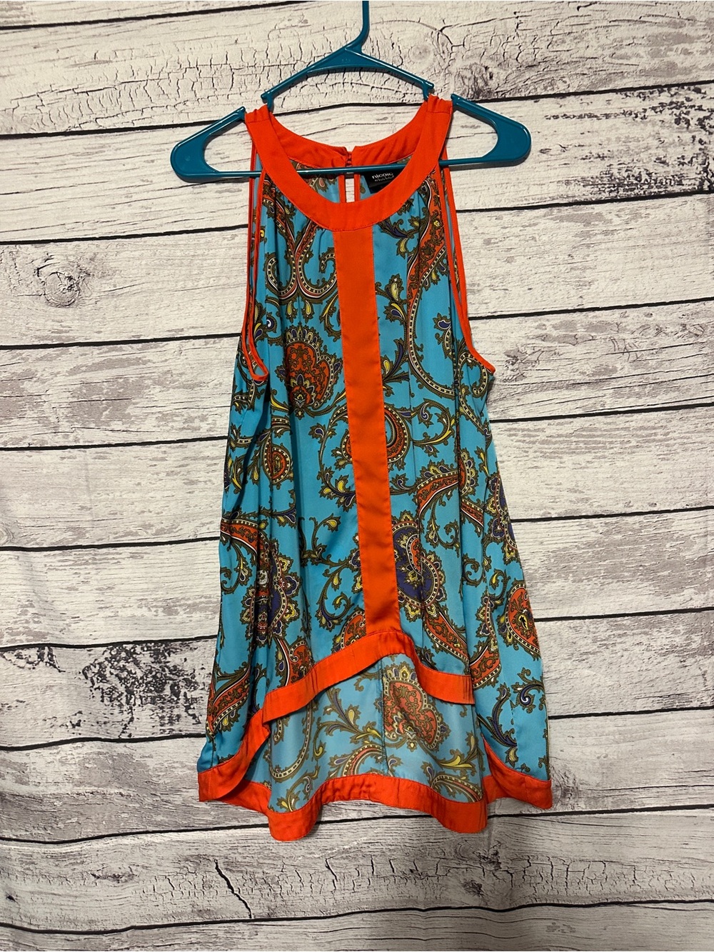 Nicole by Nicole Miller XL Paisley Sleeveless Tunic Blouse Turquoise Orange